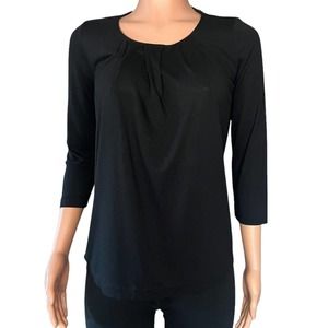 J. Crew Shirt Womens XS Black Pleated Front Scoop Neck 3/4 Sleeve Viscose Silk